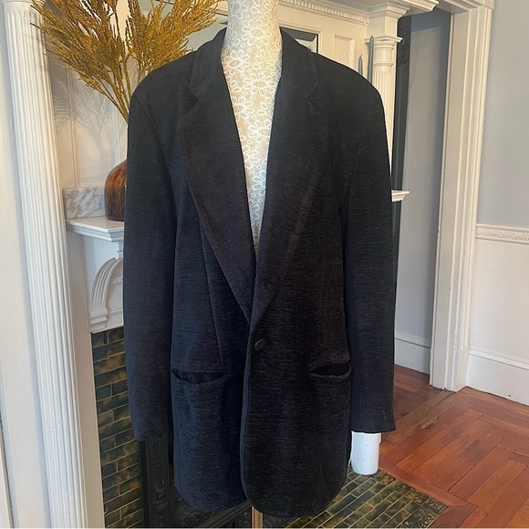 VINTAGE HENRI BENDEL Black Velvet One Button Notched Collar Blazer Size 14 - Picture 1 of 13